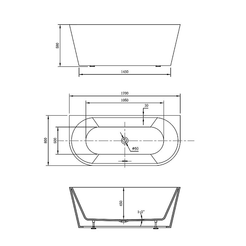 Акриловая ванна Vincea 170x80 VBT-421-1700MW