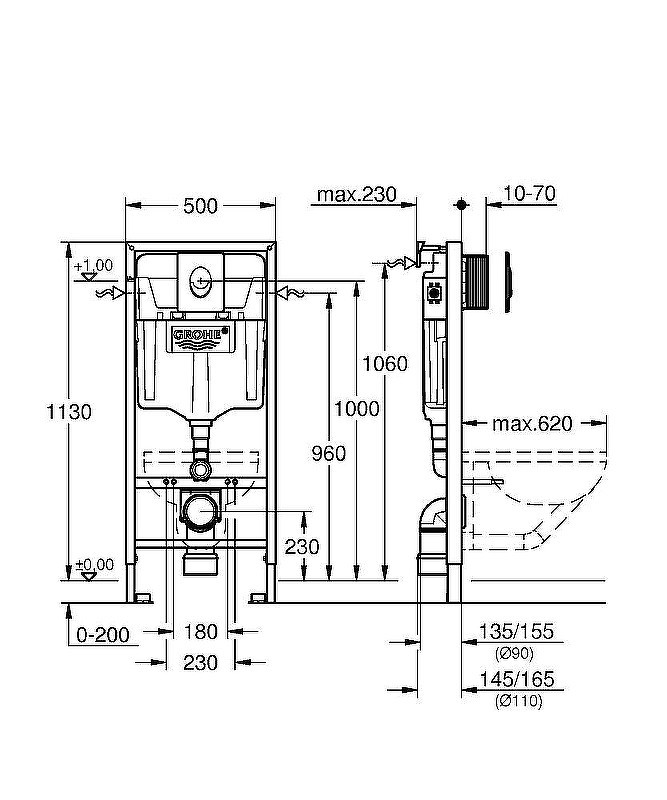 Комплект унитаза Vincea Evo Rimless VT1-34S с инсталляцией Grohe Rapid SL 38721001