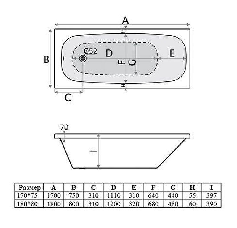 Акриловая ванна Vincea 180х80 VBT-2S180-LG