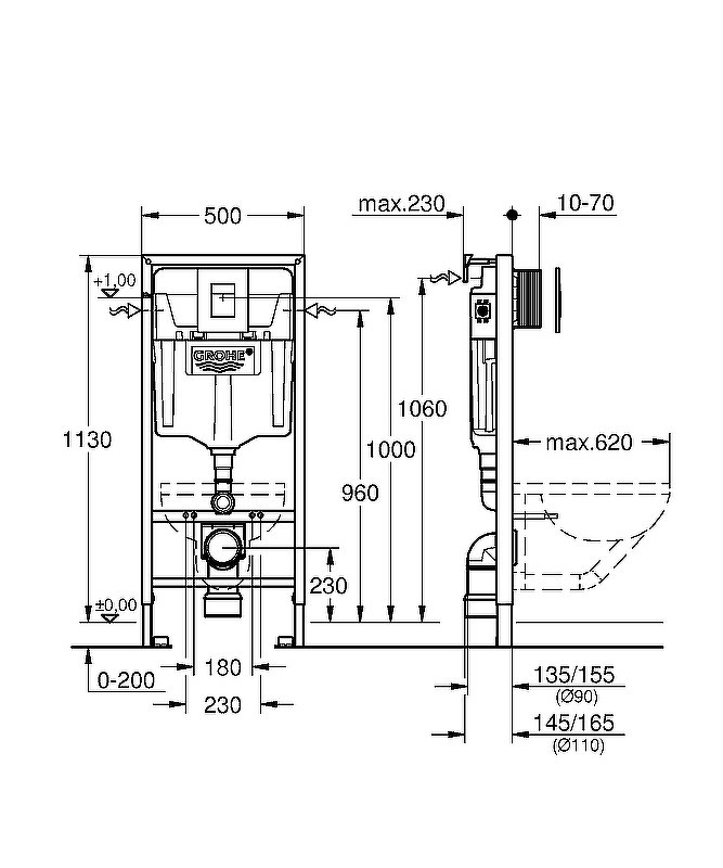 Комплект унитаза Vincea Evo Rimless VT1-34S с инсталляцией Grohe Rapid SL 38772001