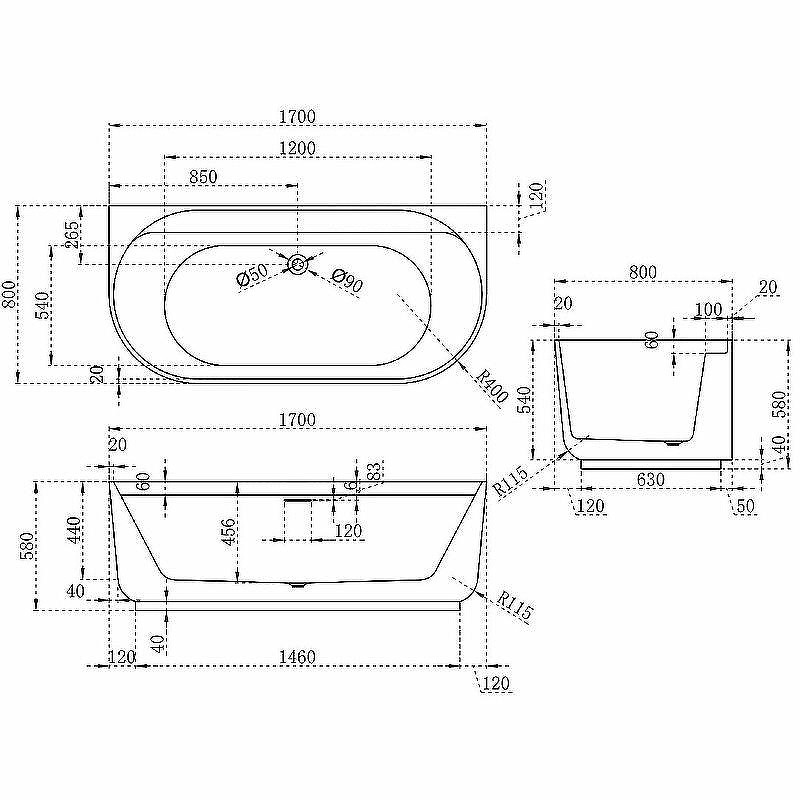 Акриловая ванна Vincea 170x80 VBT-621B