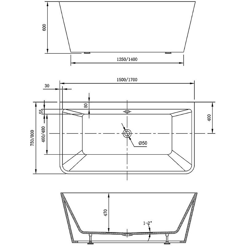 Акриловая ванна Vincea 170x80 VBT-425-1700
