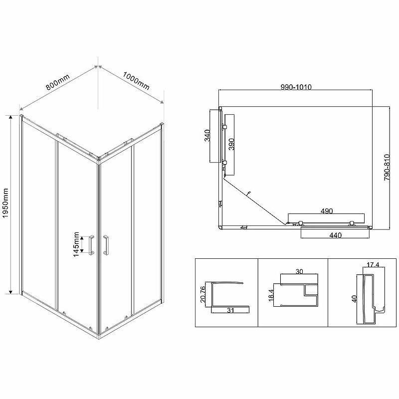 Душевой уголок Vincea City 100х80 VSS-5CT8010CL