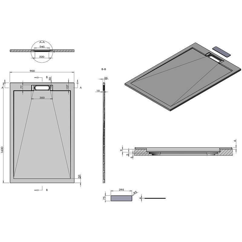 Душевой поддон из искусственного камня Vincea 160x90 VST-4SRL9016A