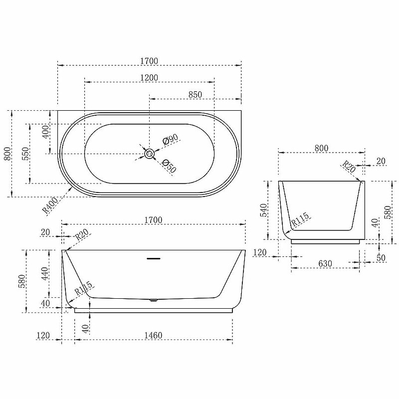 Акриловая ванна Vincea 170x80 VBT-621