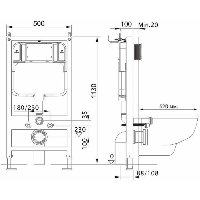 Комплект унитаза Vincea Evo Rimless VT1-34S с инсталляцией WellWant Standart 50 WWISI111BB