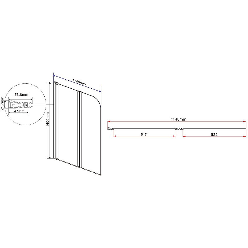 Шторка на ванну Vincea 114x140 VSB-12114CLGM