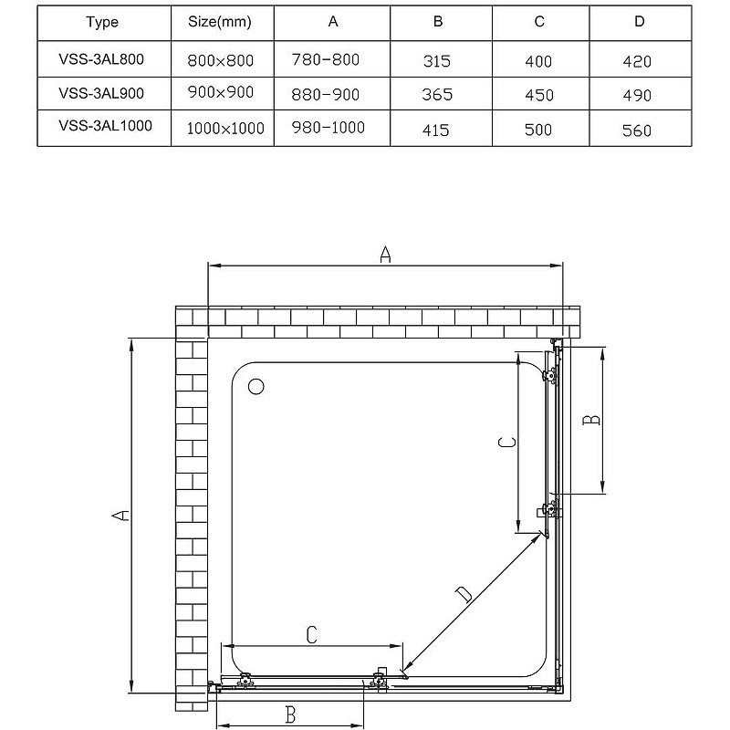 Душевой уголок Vincea Alpha 90x90 VSS-3AL900CLB