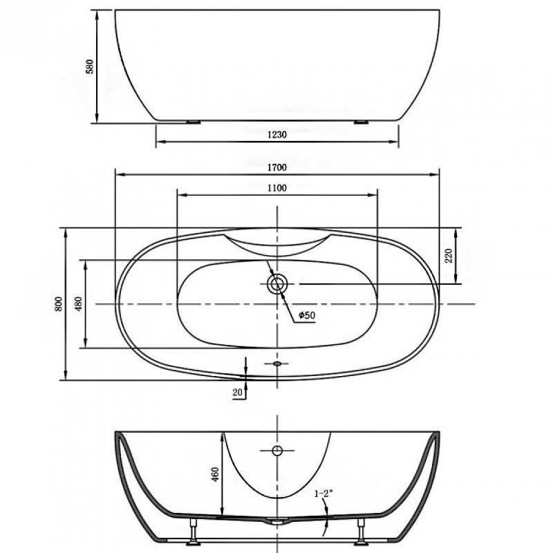 Акриловая ванна Vincea 170x80 VBT-405B-1700