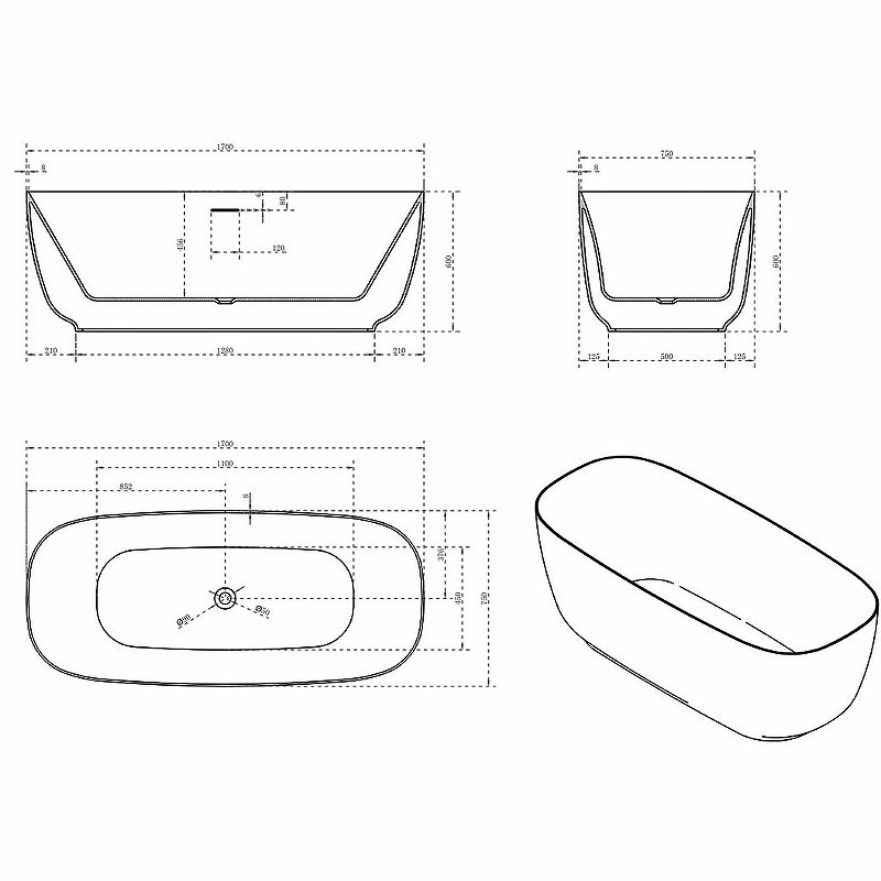 Акриловая ванна Vincea 170x75 VBT-631