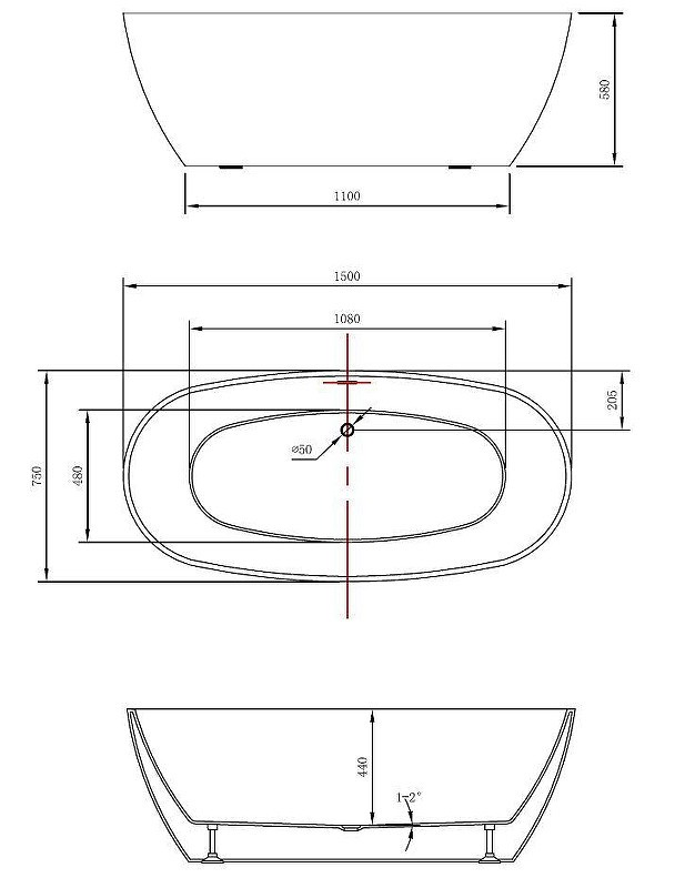 Акриловая ванна Vincea 150х75 VBT-405-1500